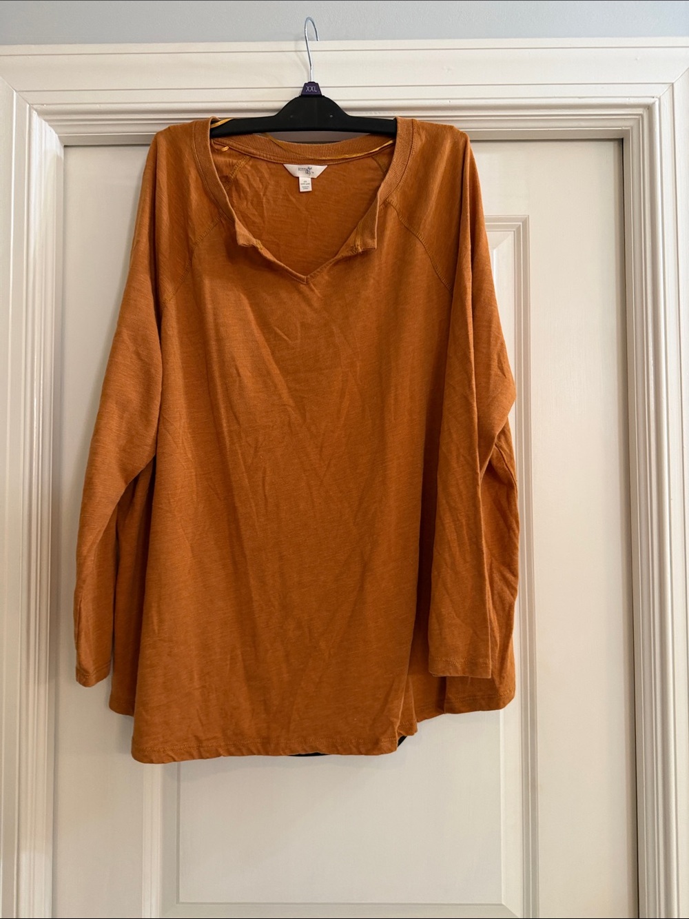 Time and Tru Women's V-Neck Long Sleeve Top - Rust Orange